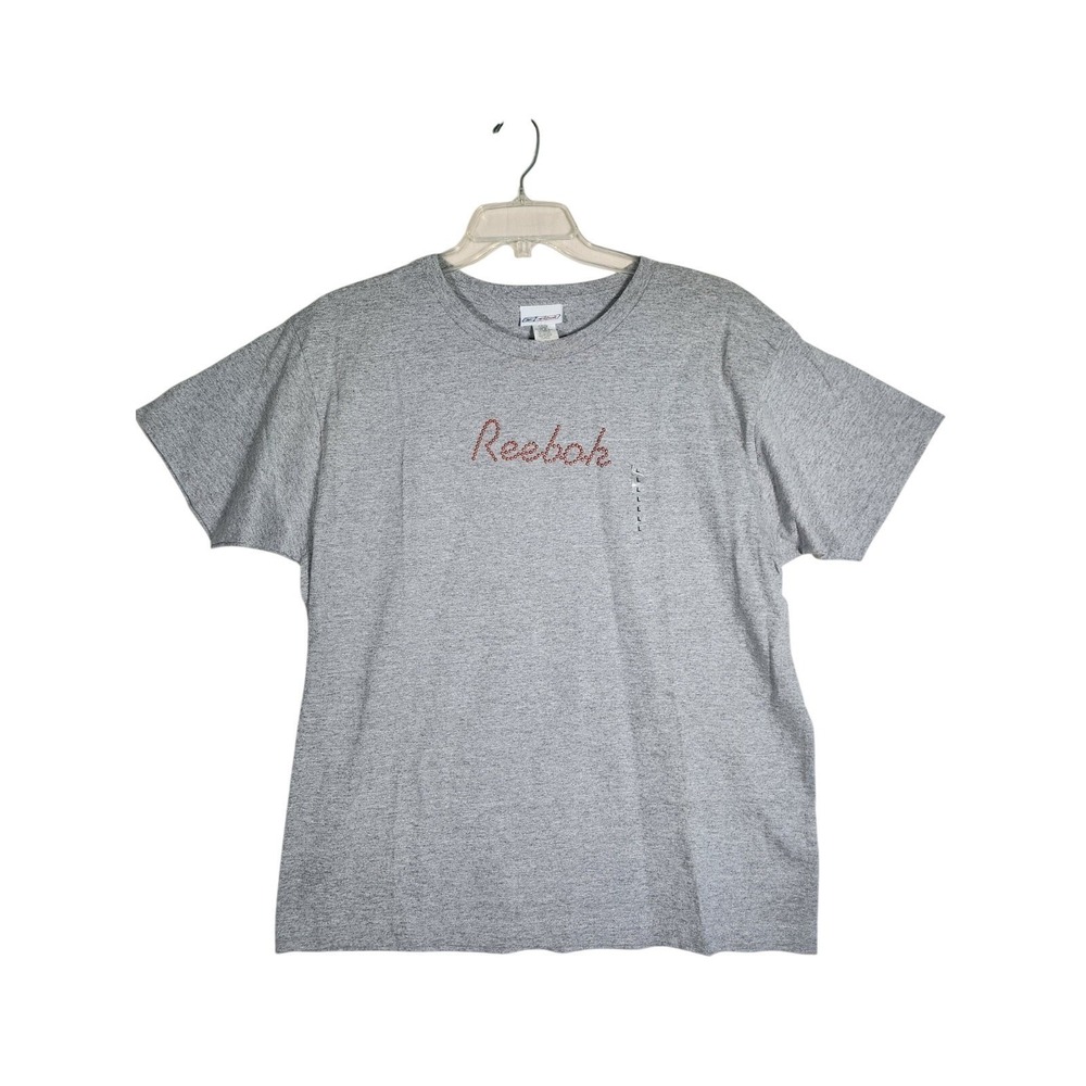 Reebok NWT L Gray T Shirt Red Studded Logo Crewneck Casual Athleisure